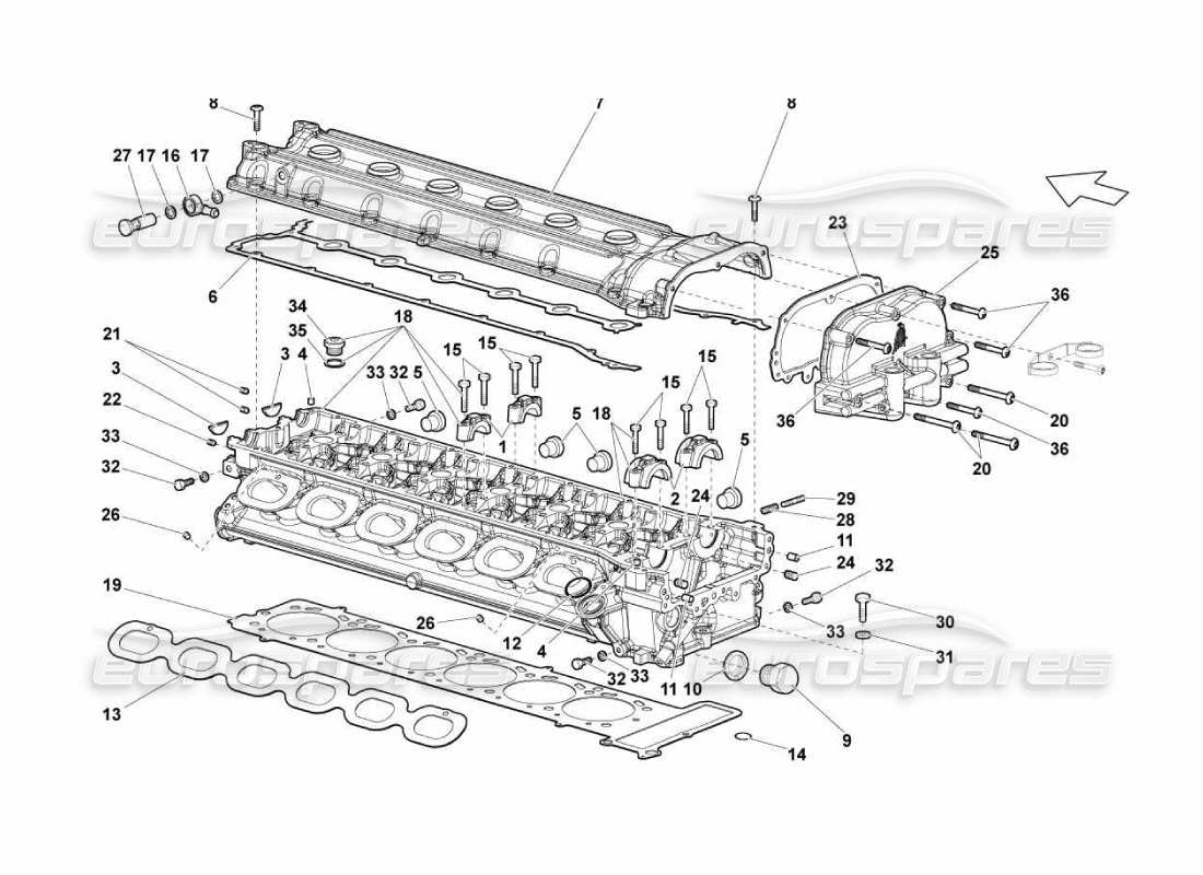 lamborghini murcielago lp670 teilediagramm für linken zylinderkopf und -deckel