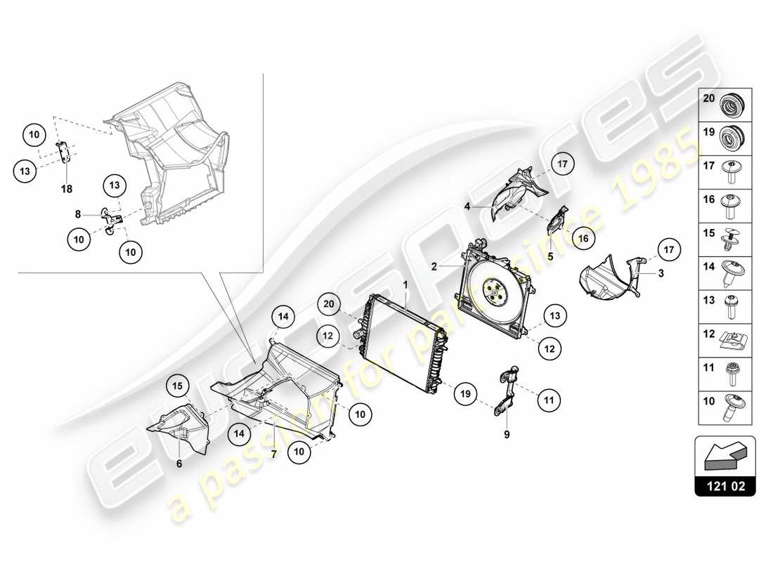 lamborghini performante coupe (2019) kühler für kühlmittel vorne teilediagramm