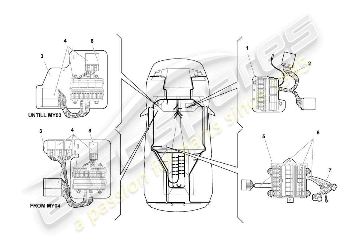 lamborghini murcielago coupe (2002) central electrics ersatzteildiagramm