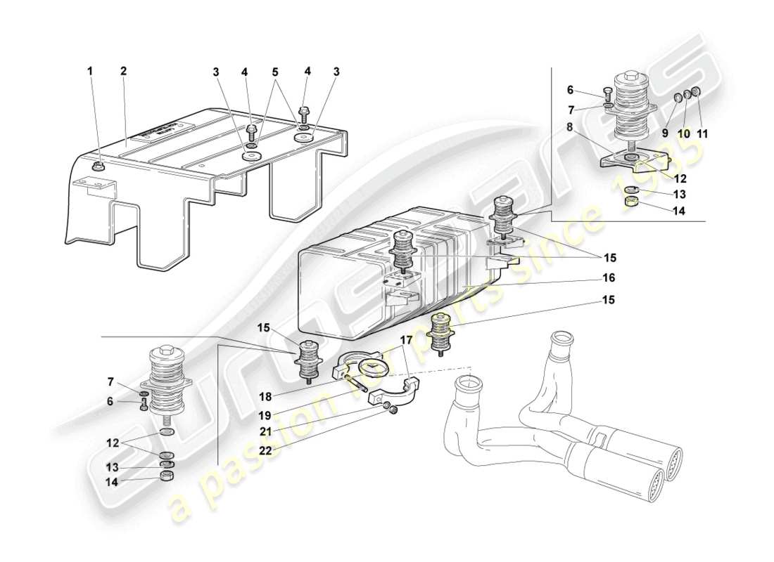 lamborghini murcielago coupe (2005) hinterer schalldämpfer ersatzteildiagramm