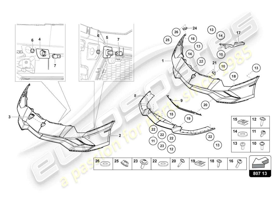 lamborghini lp740-4 s roadster (2020) stoßstange, komplett vorn, ersatzteildiagramm