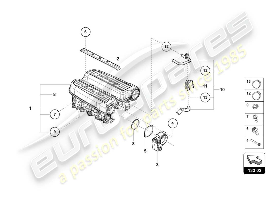 lamborghini performante coupe (2020) ansaugkrümmer - teilediagramm