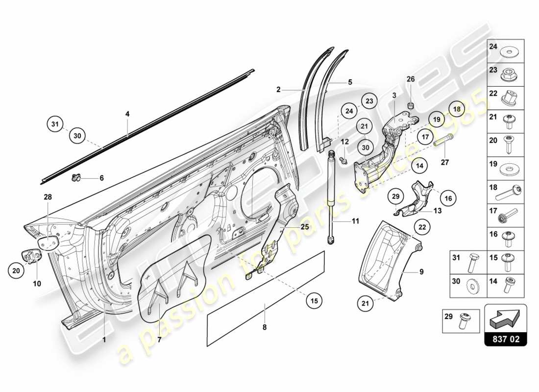 lamborghini centenario roadster (2017) fahrer- und beifahrertür teilediagramm