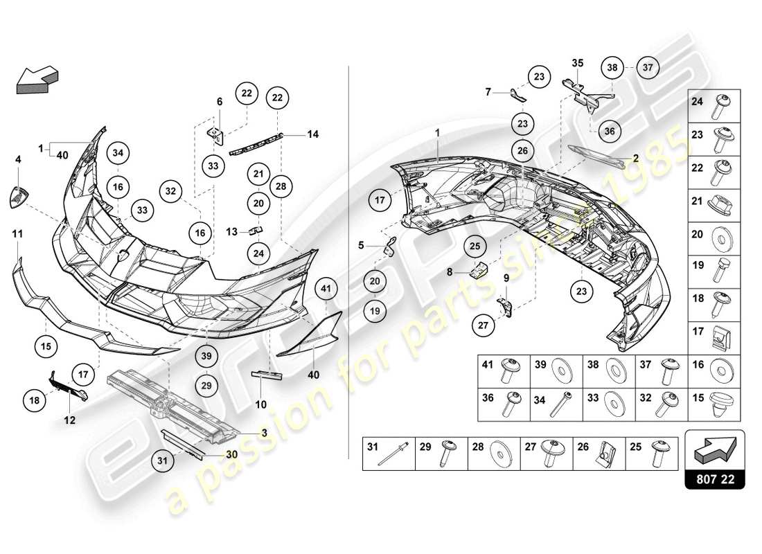 lamborghini lp770-4 svj roadster (2021) stoßstange, komplett ersatzteildiagramm