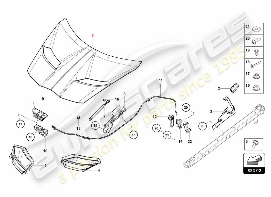 lamborghini centenario roadster (2017) bonnet-ersatzteildiagramm