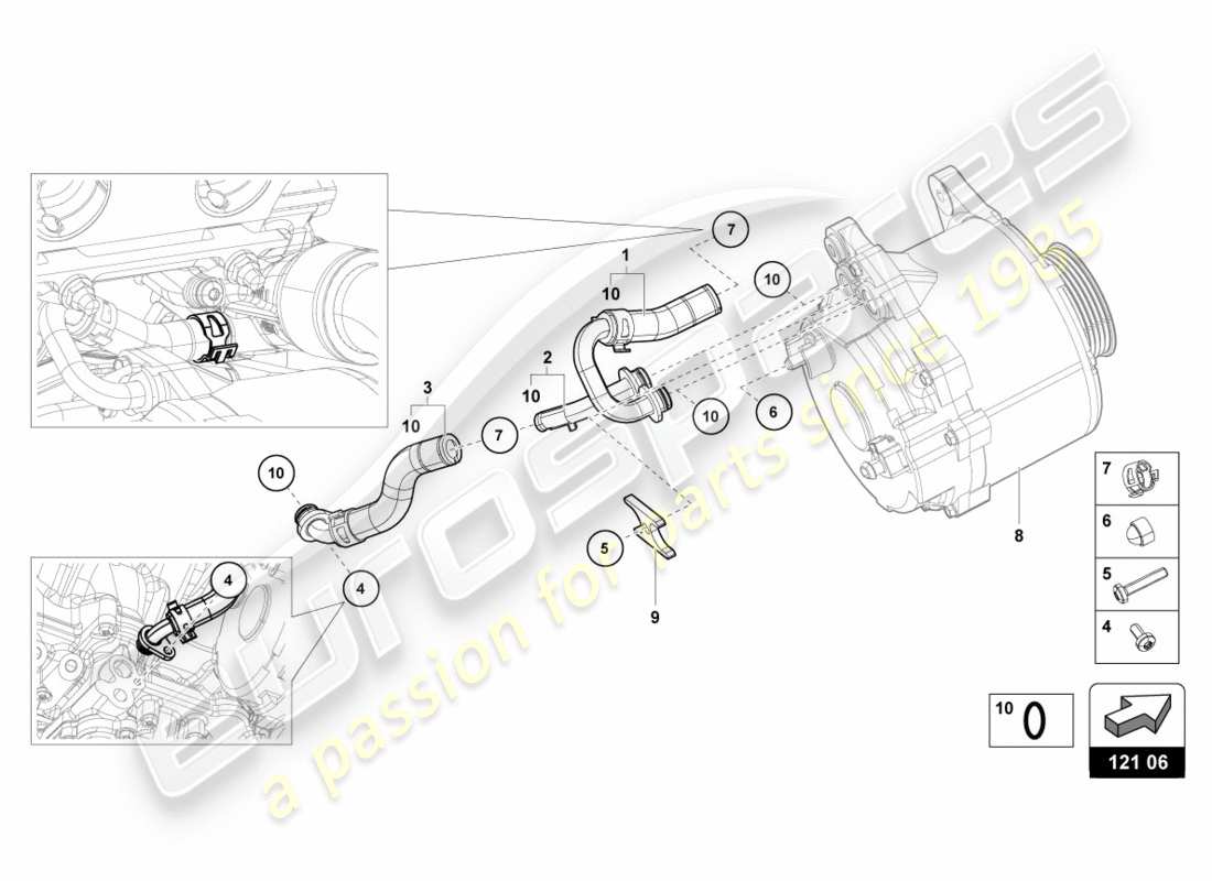 lamborghini performante spyder (2019) kühlmittelschläuche und -rohre ersatzteildiagramm