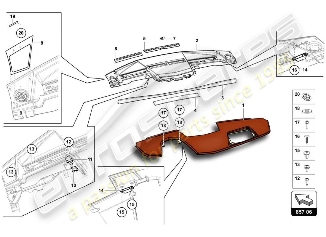 lamborghini 2014 (lp720-4 coupe 50) instrumententafel ersatzteildiagramm