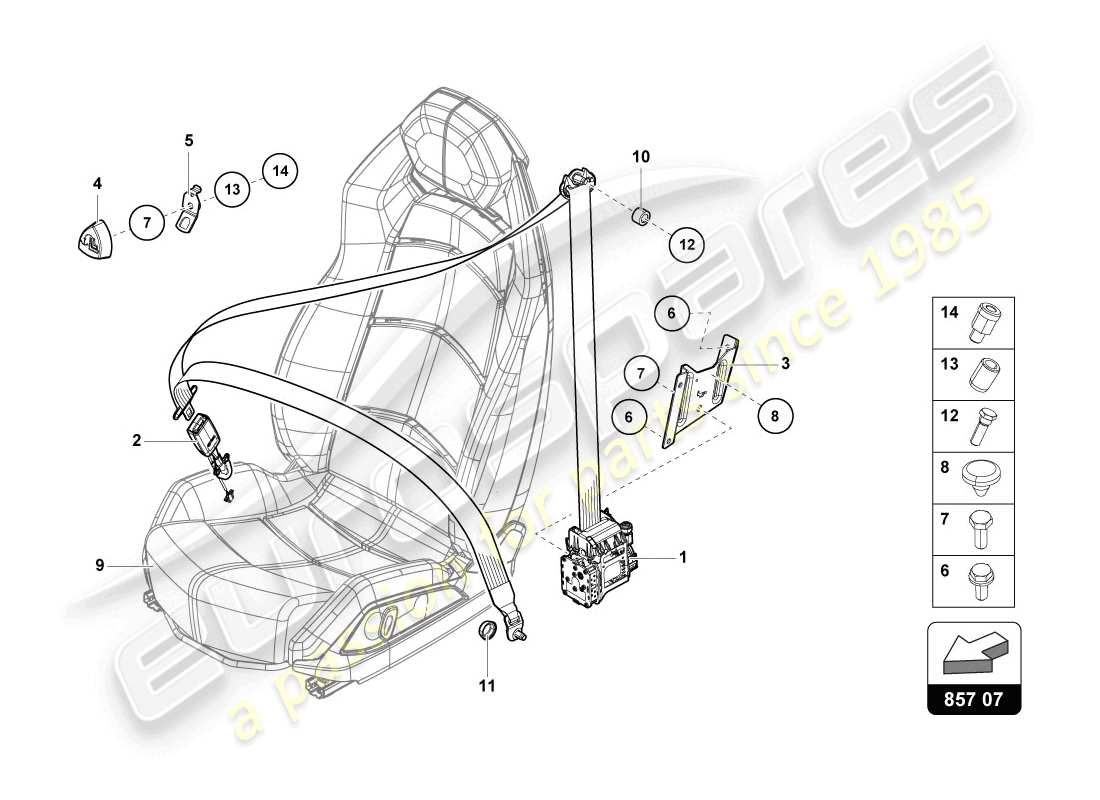 lamborghini 2014 (lp720-4 coupe 50) 3-point sicherheitsgurt mit warnkontakt ersatzteildiagramm