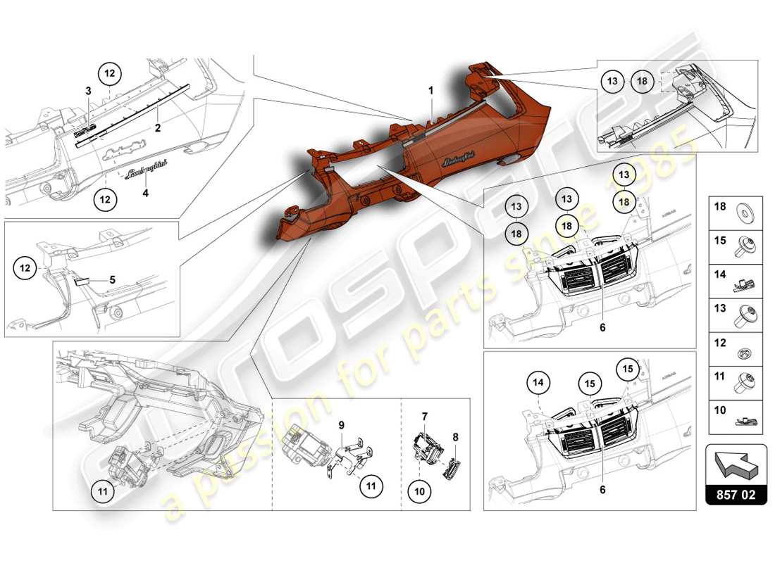 lamborghini lp720-4 coupe 50 (2014) instrumententafel ersatzteildiagramm