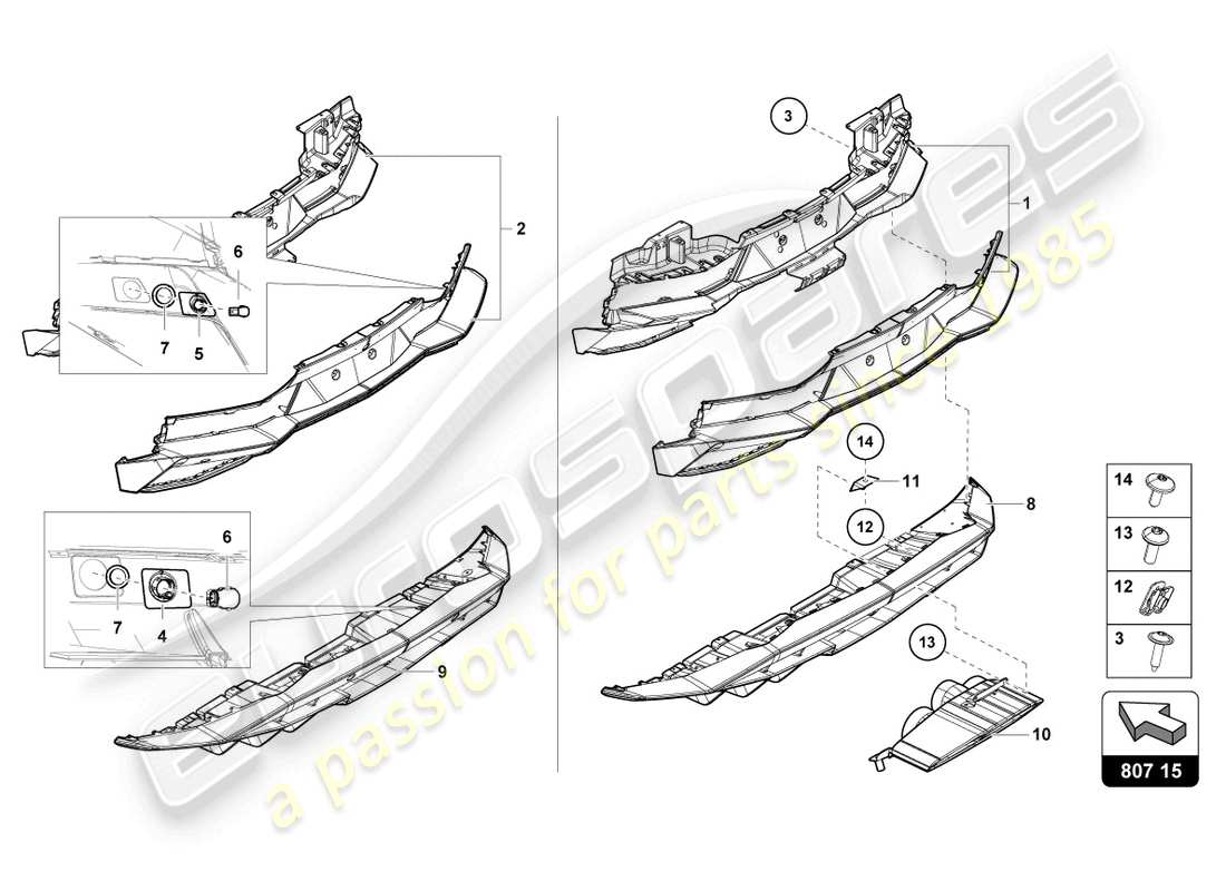 lamborghini 2020 (lp740-4 s coupe) stoßstange, komplett hinten, ersatzteildiagramm