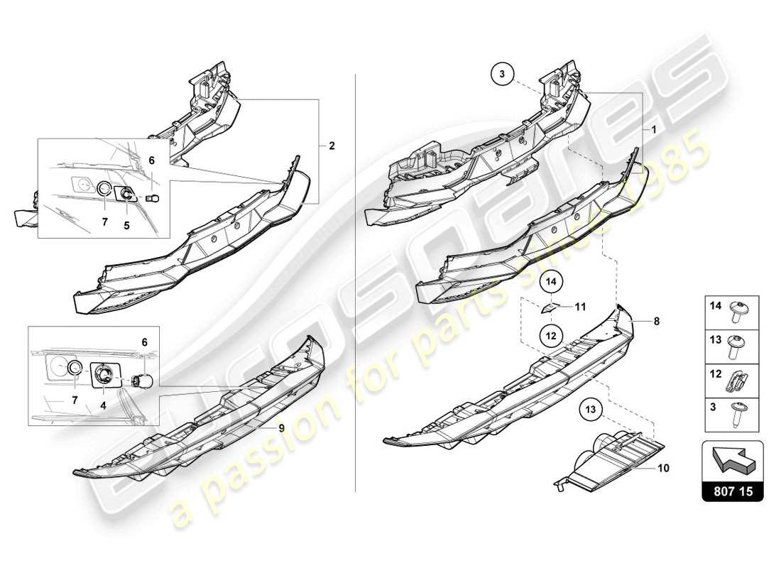 lamborghini lp740-4 s coupe (2020) stoßstange, komplett hinten, ersatzteildiagramm