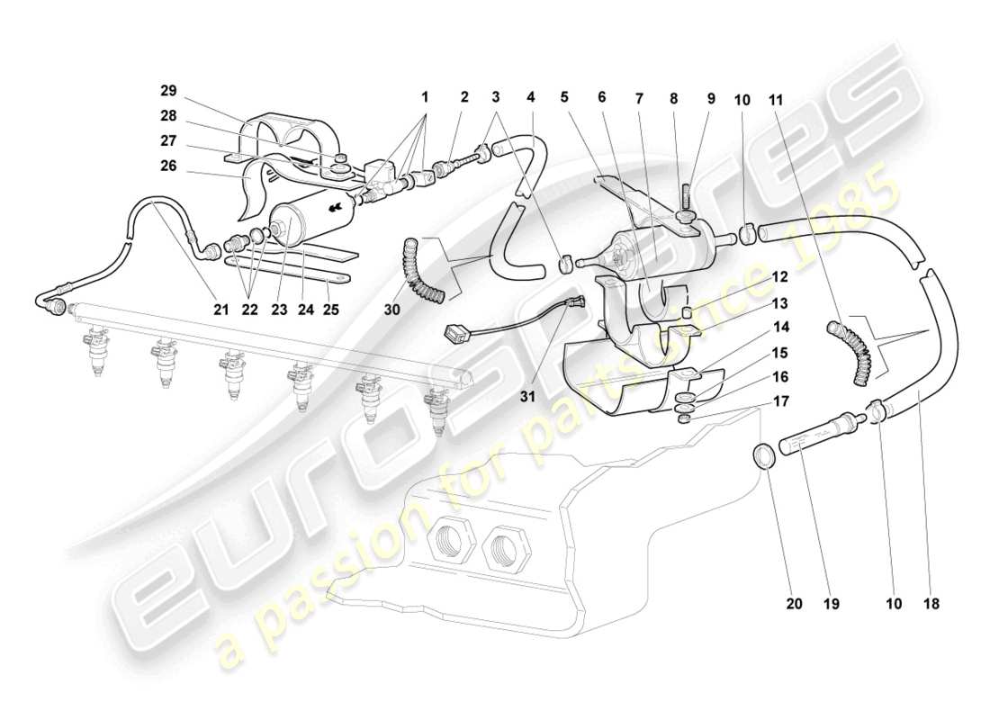 lamborghini murcielago coupe (2005) kraftstoffleitung mit entlüftungsrohr ersatzteildiagramm