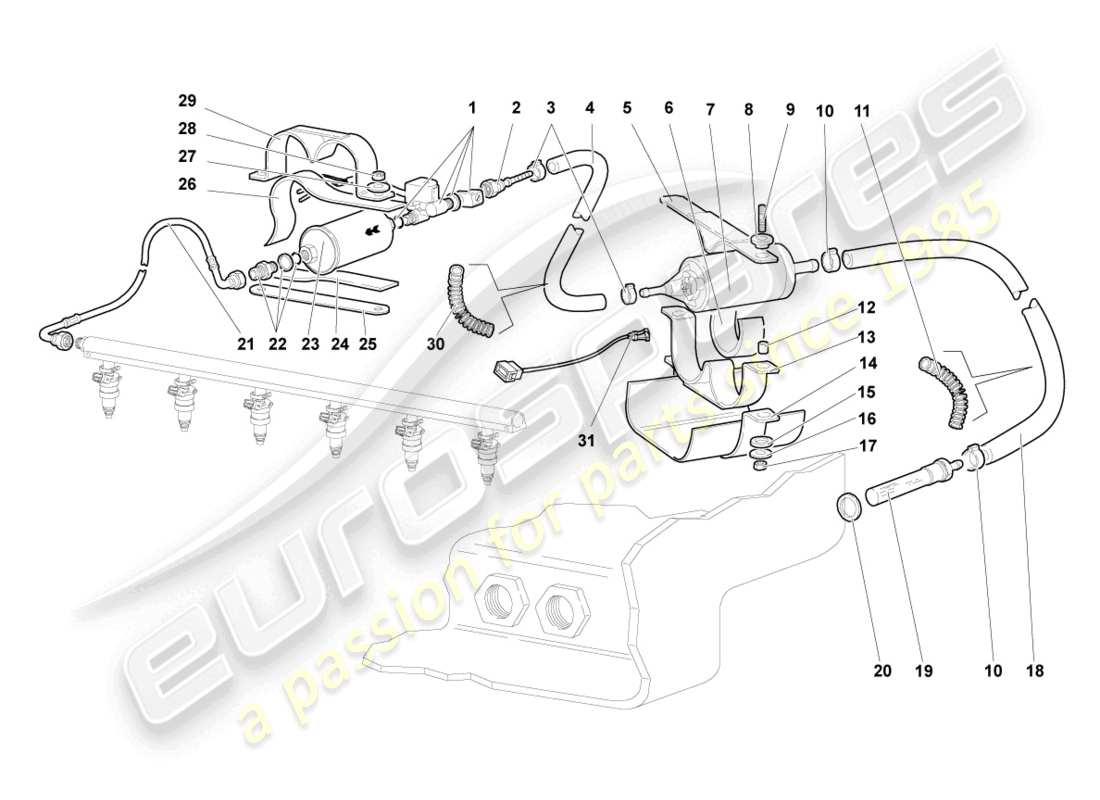 lamborghini murcielago coupe (2002) kraftstoffleitung mit entlüftungsrohr ersatzteildiagramm