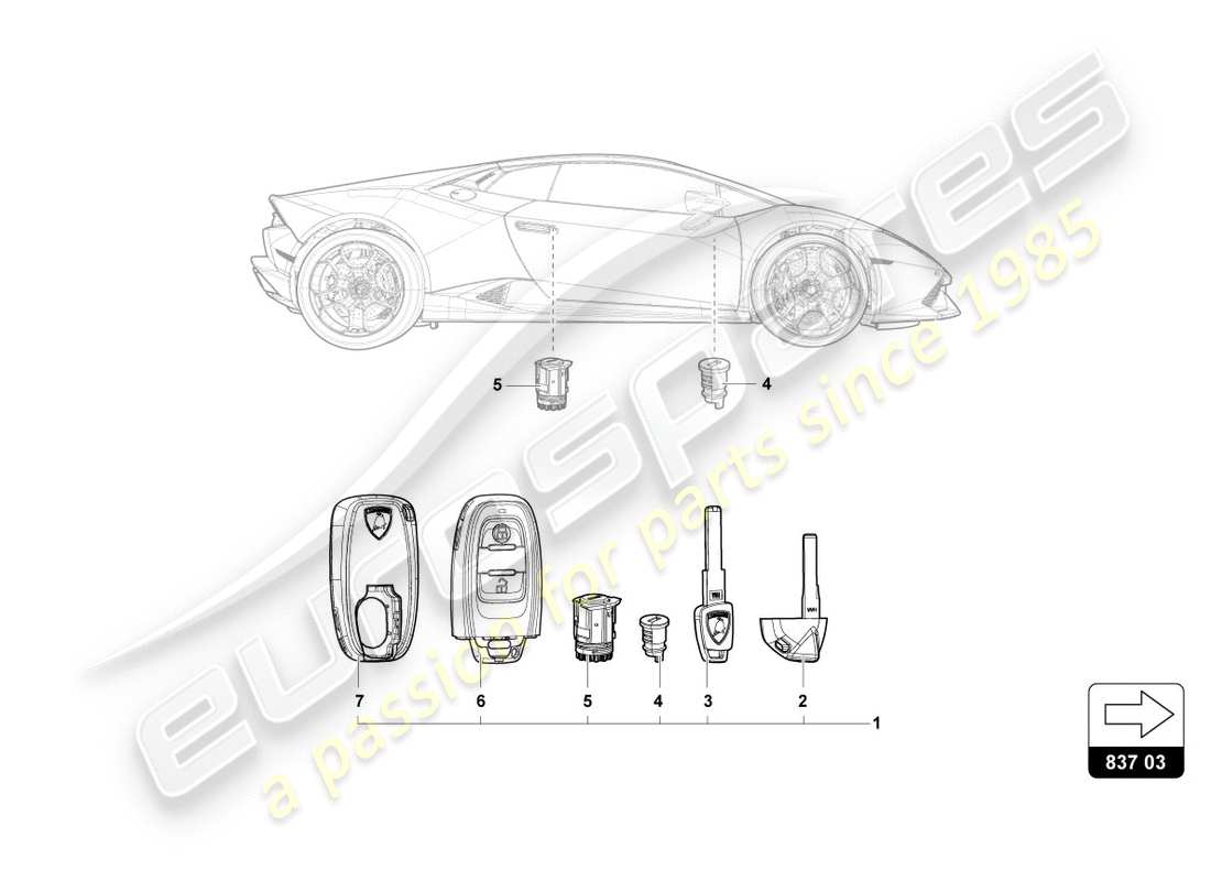 lamborghini lp610-4 spyder (2016) schloss mit schlüssel ersatzteildiagramm