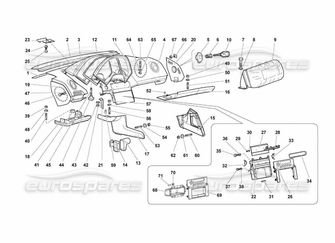 lamborghini murcielago lp670 teilediagramm für fahrgastraumverkleidungen