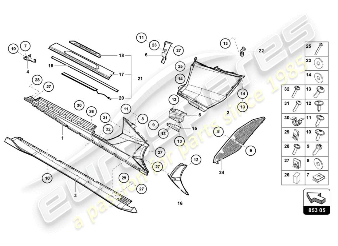 lamborghini lp770-4 svj roadster (2020) unteres äußeres seitenteil für radkasten ersatzteildiagramm
