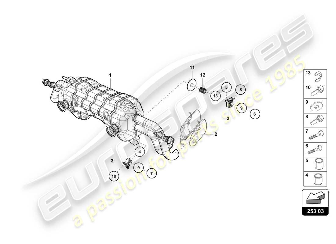 lamborghini lp580-2 coupe (2019) hinterer schalldämpfer ersatzteildiagramm