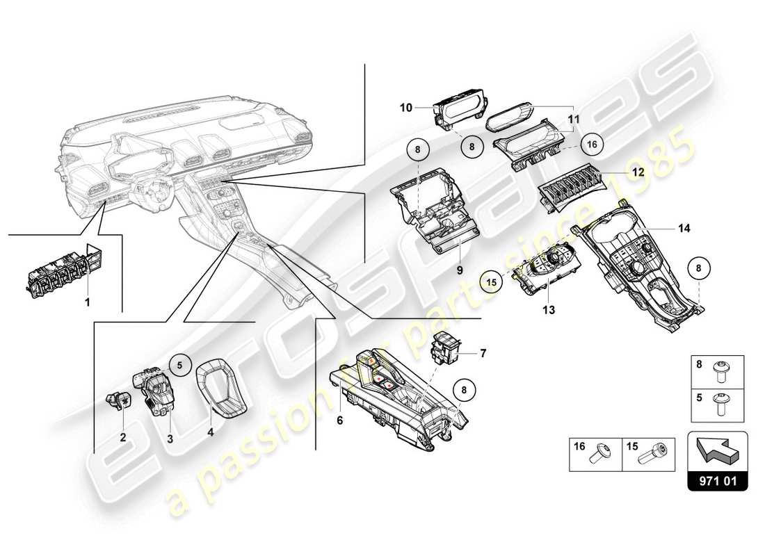 lamborghini 2016 (lp610-4 coupe) mehrfacher schalter ersatzteildiagramm