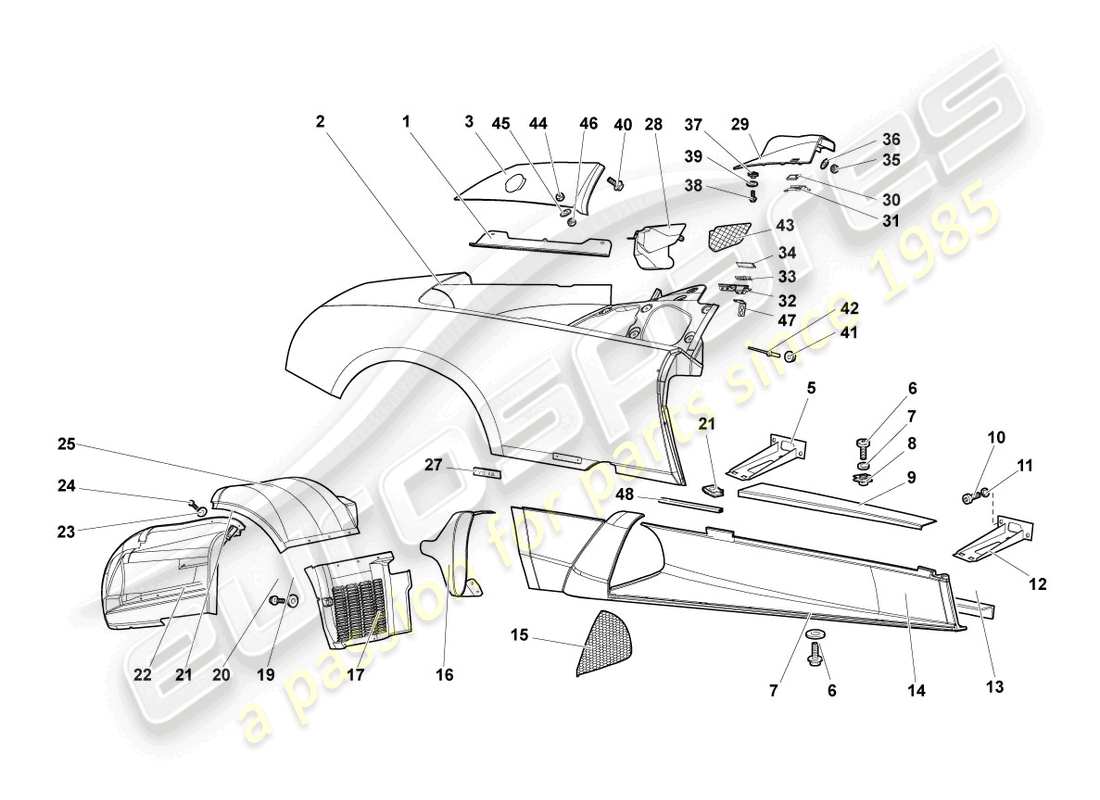 lamborghini murcielago roadster (2005) seitenträger rechts ersatzteildiagramm