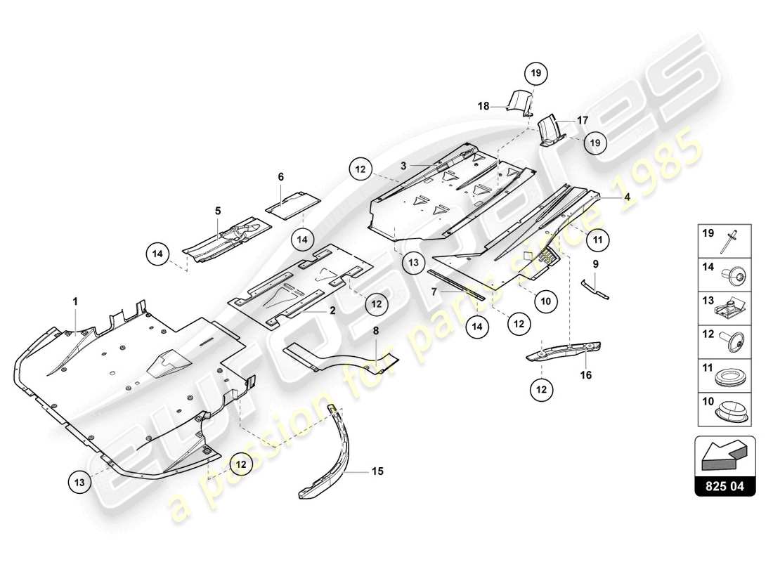 lamborghini lp750-4 sv coupe (2017) verkleidung für unteren rahmenteil teilediagramm