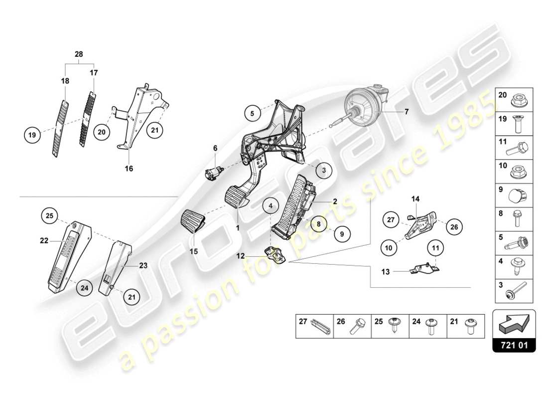 lamborghini evo coupe (2020) brems- und beschleunigungshebelmech. teilediagramm