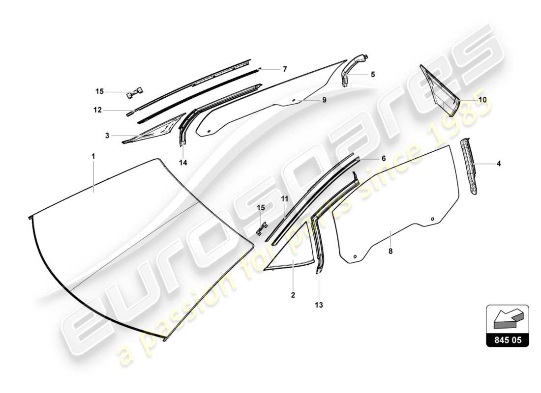 lamborghini centenario roadster (2017) fenstergläser ersatzteildiagramm