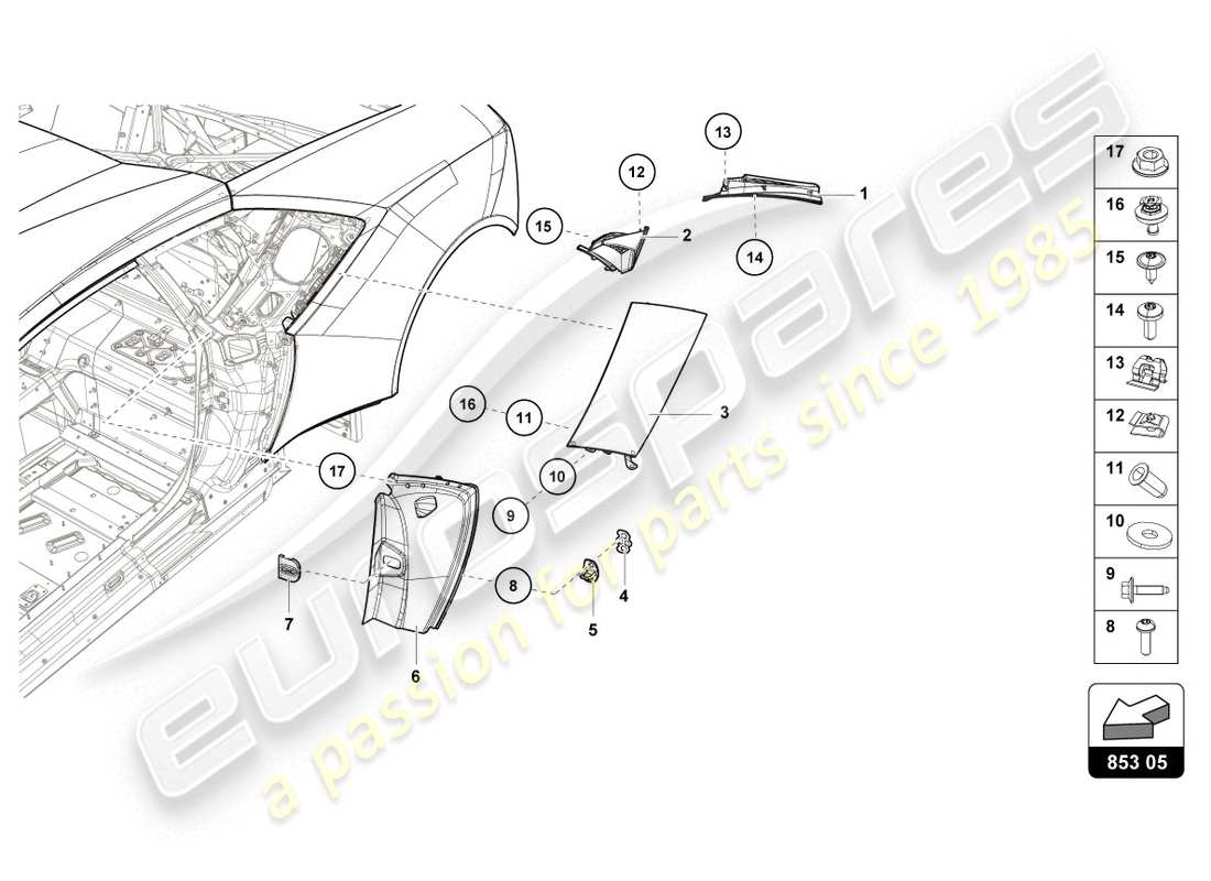 lamborghini lp610-4 coupe (2015) abdeckplatte für längsteil ersatzteildiagramm