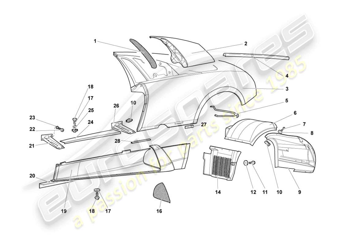 lamborghini murcielago coupe (2002) seitenträger links ersatzteil-diagramm