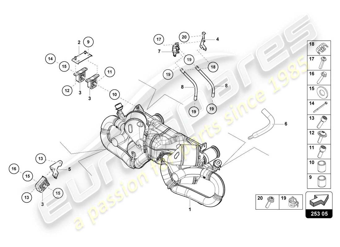 lamborghini evo coupe (2020) silencer-ersatzteildiagramm