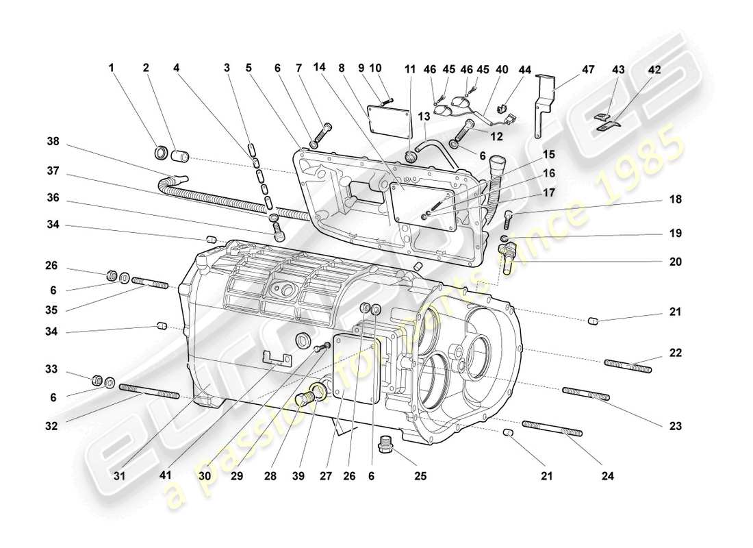 lamborghini murcielago coupe (2002) getriebegehäuse und anbauteile teilediagramm