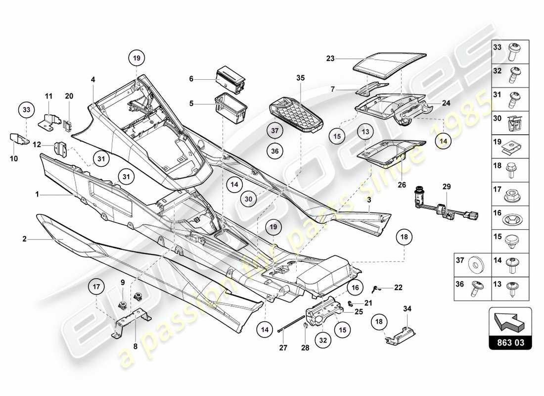 lamborghini lp700-4 coupe (2012) tunnel hinten teilediagramm