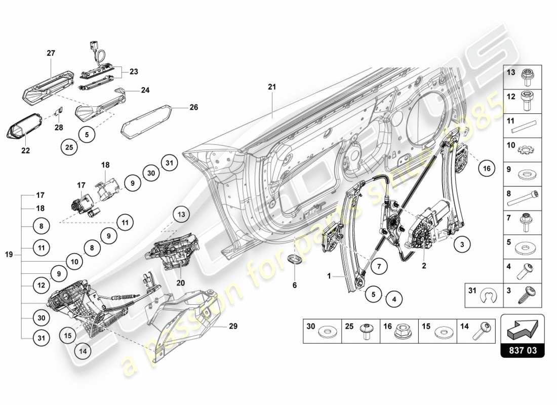 lamborghini 2012 (lp700-4 coupe)) fahrer- und beifahrertür teilediagramm