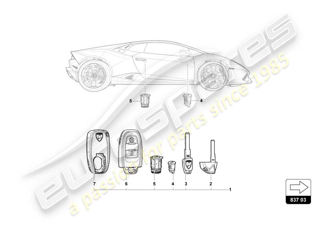 lamborghini lp610-4 coupe (2017) schloss mit schlüssel teilediagramm