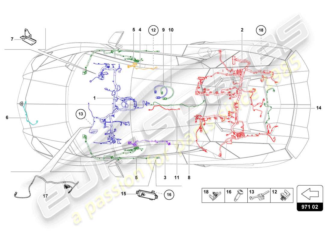 lamborghini 2021 (lp740-4 s coupe) kabelbäume ersatzteildiagramm