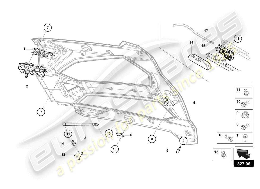 lamborghini lp750-4 sv roadster (2016) motorabdeckung mit inspektionsabdeckung ersatzteildiagramm