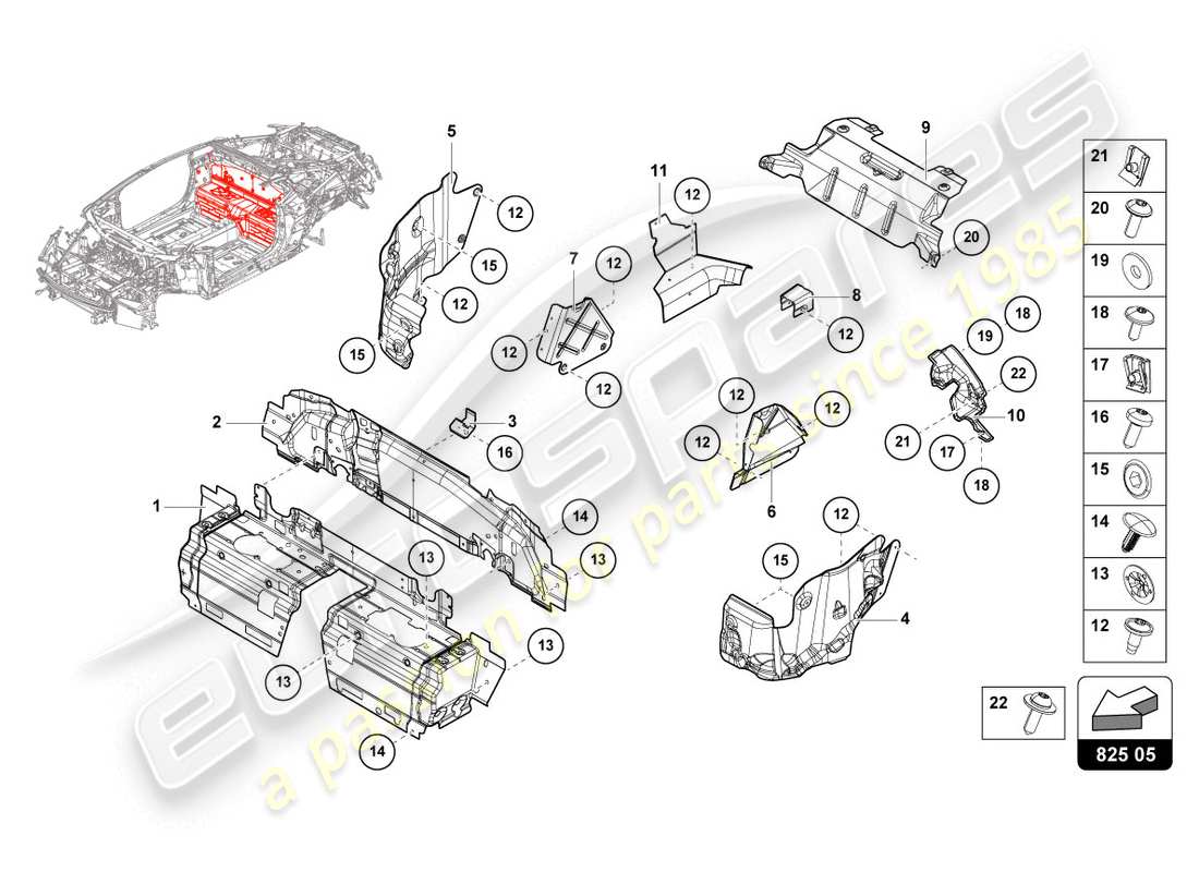 lamborghini evo coupe 2wd (2020) hitzeschild teilediagramm