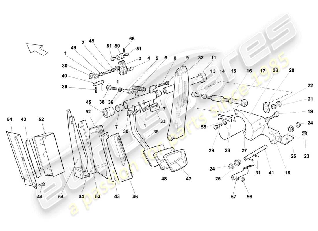 lamborghini murcielago roadster (2005) brems- und beschleunigungshebelmech. teilediagramm