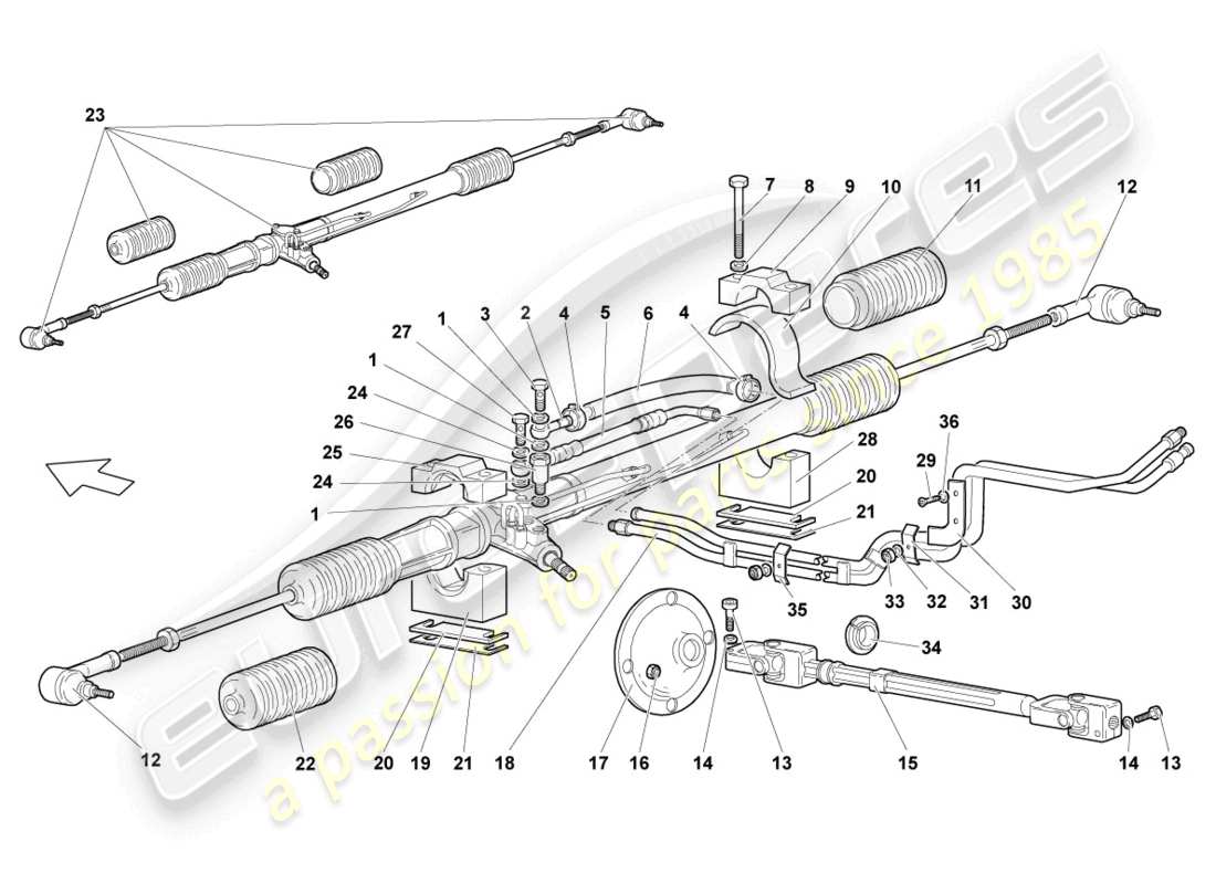 lamborghini murcielago roadster (2005) lenkgetriebe teilediagramm