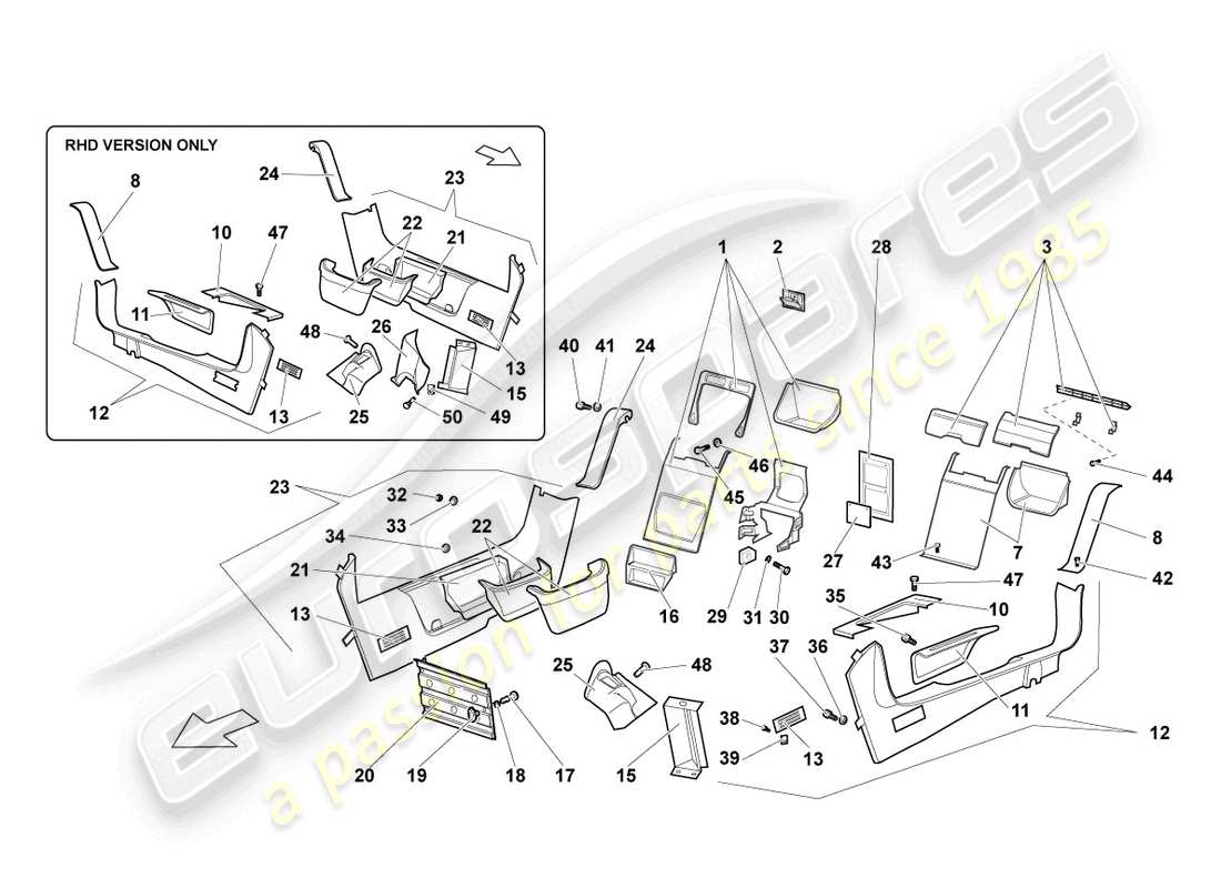 lamborghini murcielago coupe (2004) säulenverkleidung ersatzteildiagramm