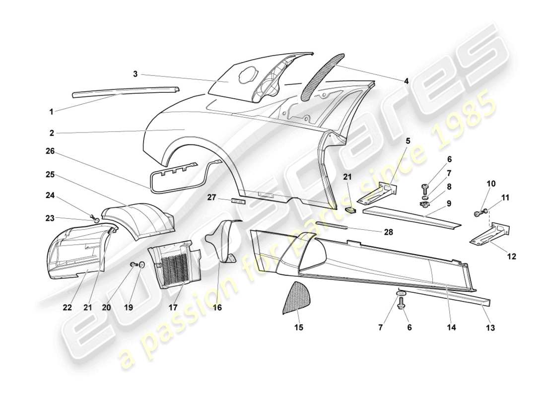 lamborghini murcielago coupe (2004) seitenträger rechts ersatzteildiagramm