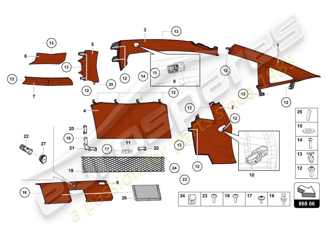 lamborghini lp750-4 sv coupe (2017) innendekor teilediagramm