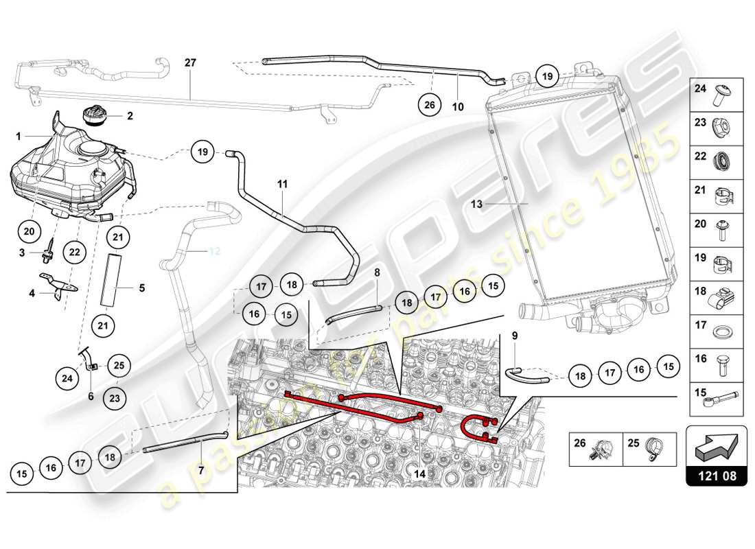 lamborghini lp720-4 coupe 50 (2014) flüssigkeitstank mit kühlmittelstandsanzeige ersatzteildiagramm