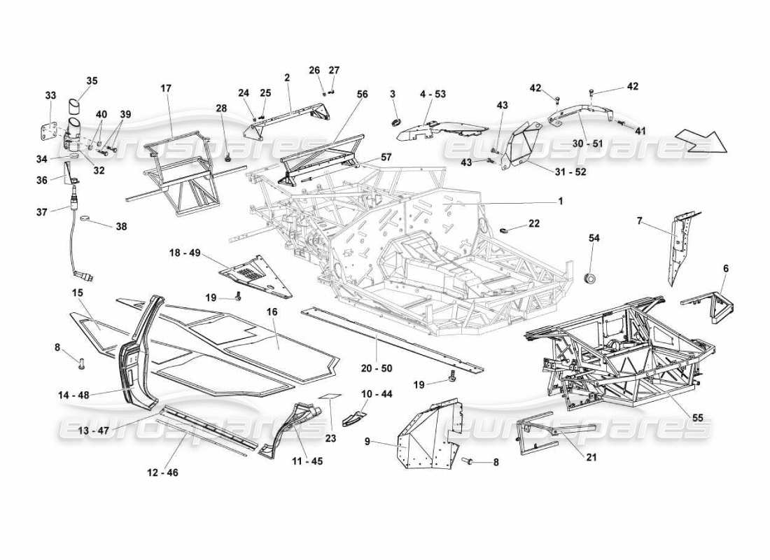 lamborghini murcielago lp670 rahmenelemente - teilediagramm