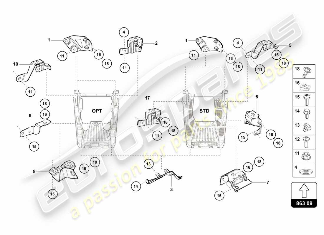 lamborghini lp580-2 coupe (2019) befestigungsteile für motor teilediagramm