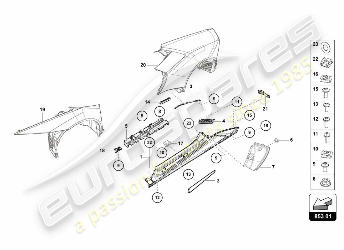 lamborghini lp580-2 spyder (2018) unteres äußeres seitenteil für radkasten ersatzteildiagramm