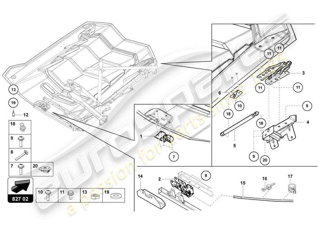 lamborghini lp720-4 coupe 50 (2014) motorabdeckung mit inspektionsabdeckung ersatzteildiagramm