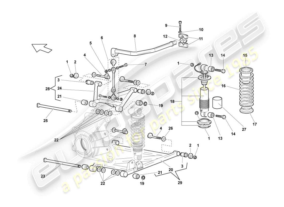 lamborghini murcielago coupe (2005) hinterachse teilediagramm