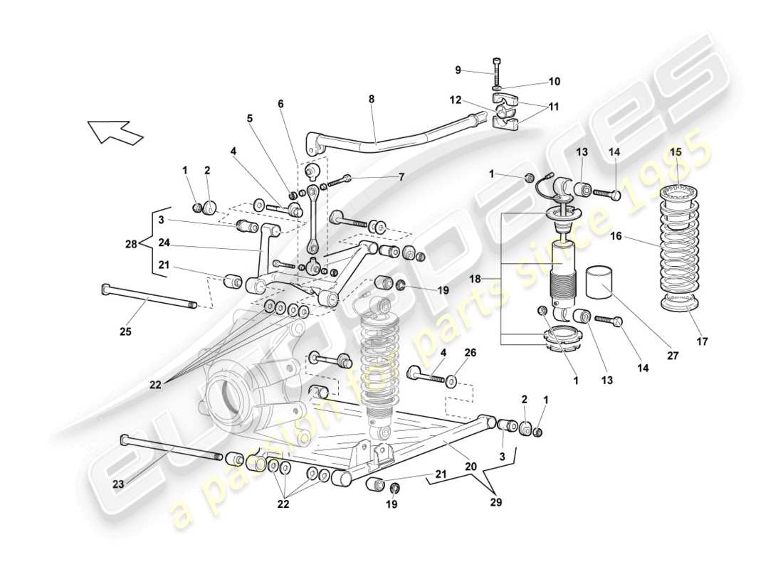 lamborghini murcielago coupe (2002) hinterachse teilediagramm