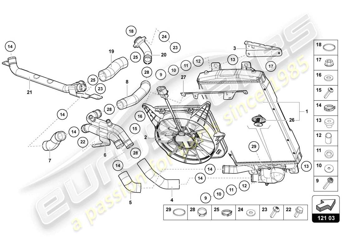 lamborghini 2014 (lp720-4 coupe 50) kühler für kühlmittel ersatzteildiagramm