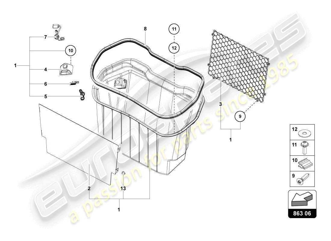 lamborghini lp720-4 coupe 50 (2014) gepäck-kofferraumverzierungen teilediagramm